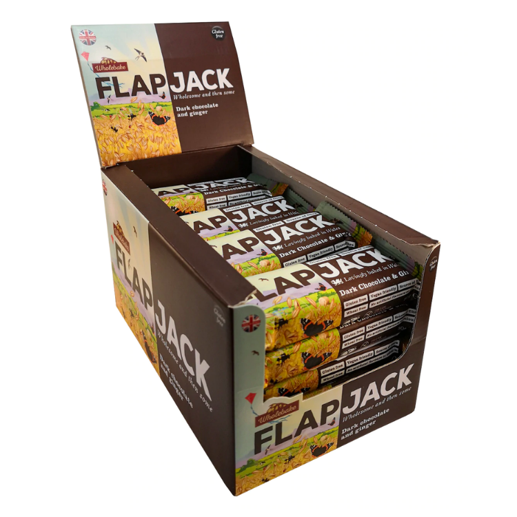 FLAPJACK Auzu pārslu batoniņi ar tumšo šokolādi un ingveru 20x80g